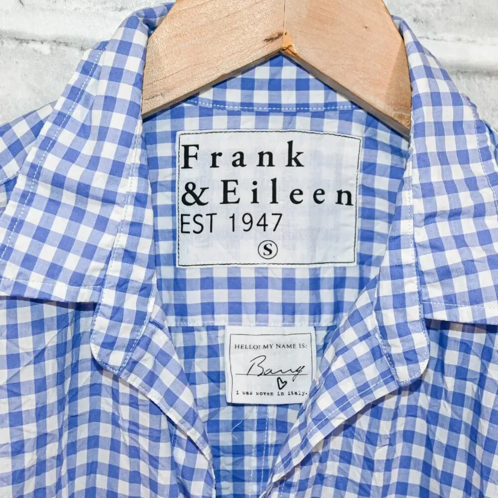 Frank & Eileen Button up BARRY Shirt Blue Gingham check size Small - Picture 3 of 10